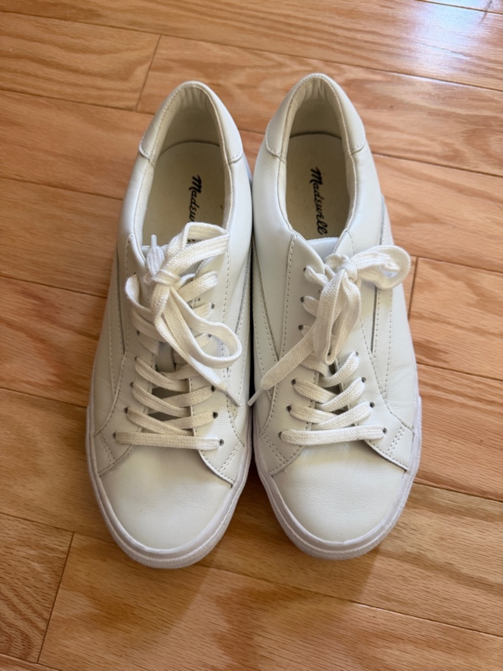 Madewell Cream Leather Lace-Up Sneakers